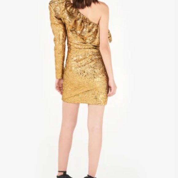 Dundas Gold Metallic Jacquard Mini Dress - Picture 5 of 9